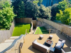 Resin bound balcony with seating at a second home